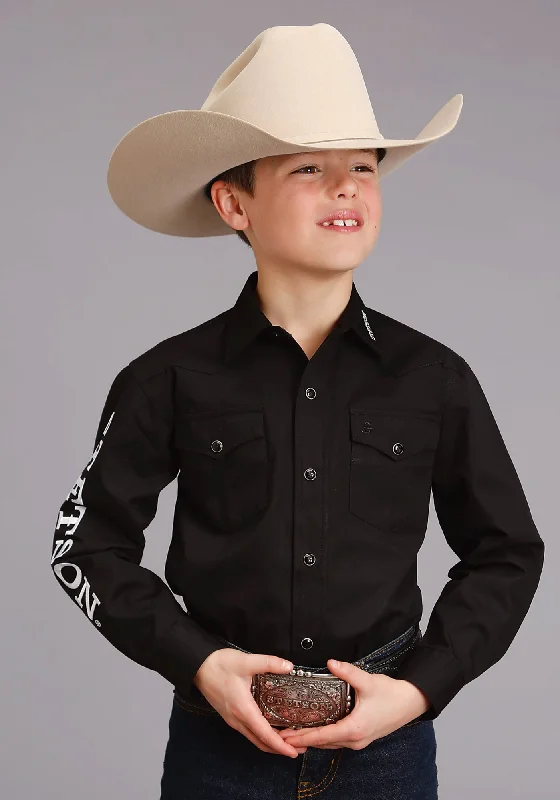 Stetson Boys Black 100% Cotton Logo Wear L/S ShirtPocket Shirts