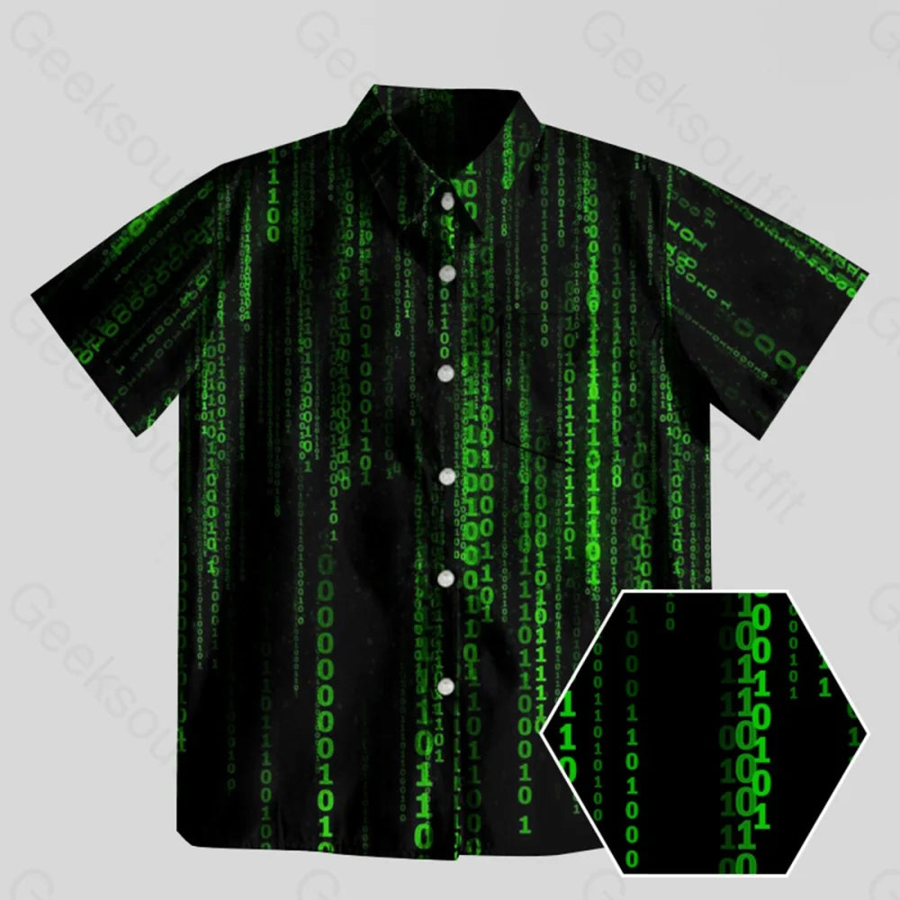 The Matrix Black Green Design Art Button Up Pocket ShirtPainted Shirts