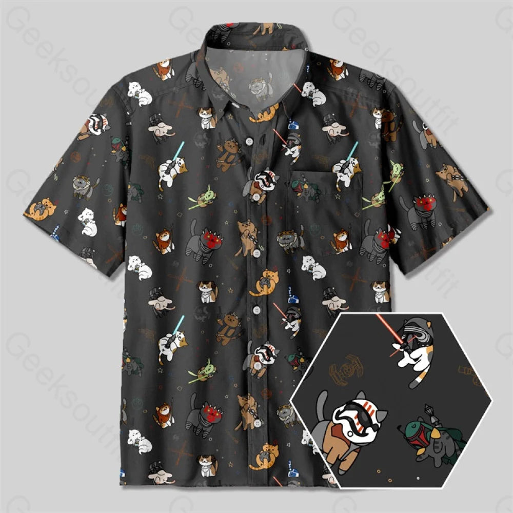 Tie The Fighter Cat Funny Button Up Pocket ShirtCompression Shirts