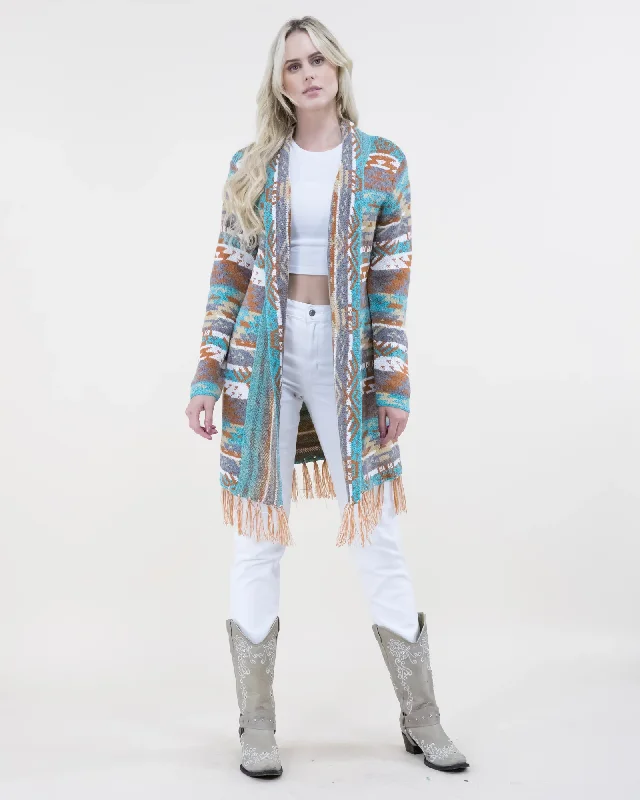 Military JacketsTurquoise Mix Aztec Bohemian Cardigan