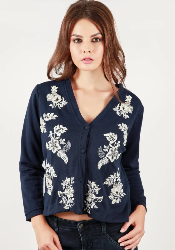 Safari JacketsValeria Italian navy Loro Piana  knit fabric cardigan