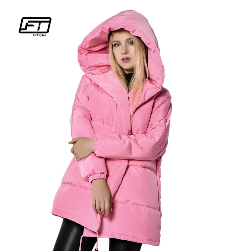 Formal JacketsWinter Jackets Women 90% White Duck Down Parkas Loose Fit Plus Size Hooded Coats Medium Long Warm Casual Pink Snow Outwear