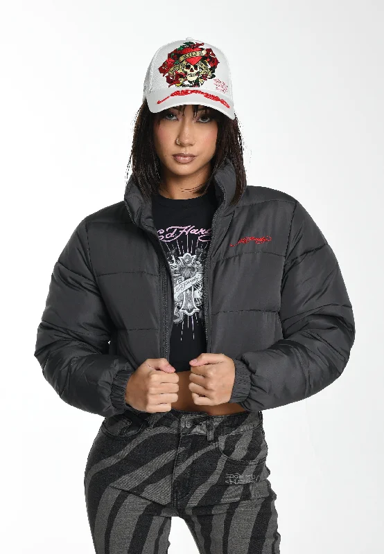 Cultural JacketsWomens Drag-Rose Cropped Puffa Jacket - Grey