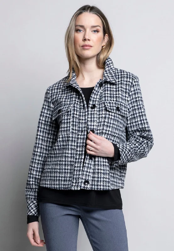 Studded JacketsWoven Pattern Button-Front Cropped Jacket