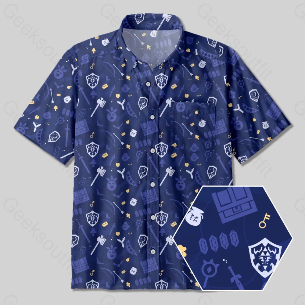 Zelda Game Pattern Button Up Pocket ShirtCycling Shirts