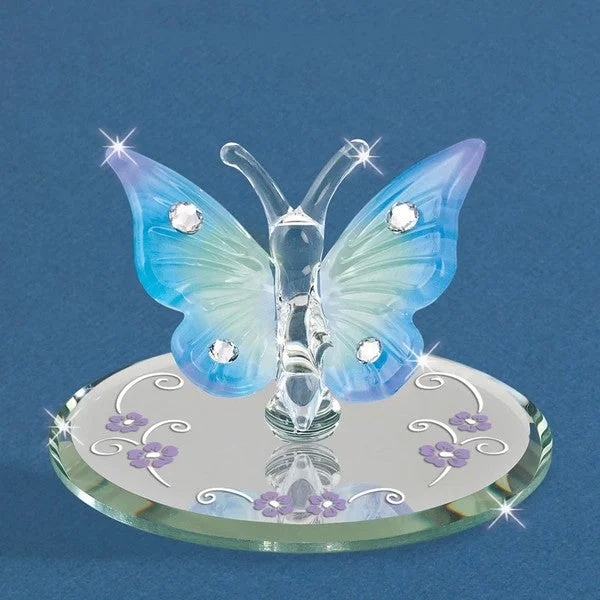 Blue Butterfly with Crystals Glass Figurine