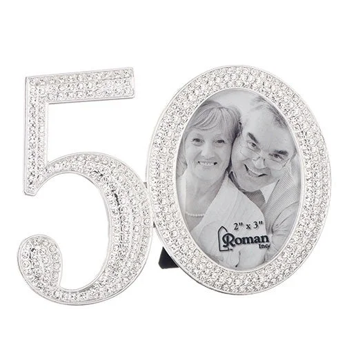 Number 50 Rhinestone 25th Anniversary Picture Frame Holds 2"x3" Photo