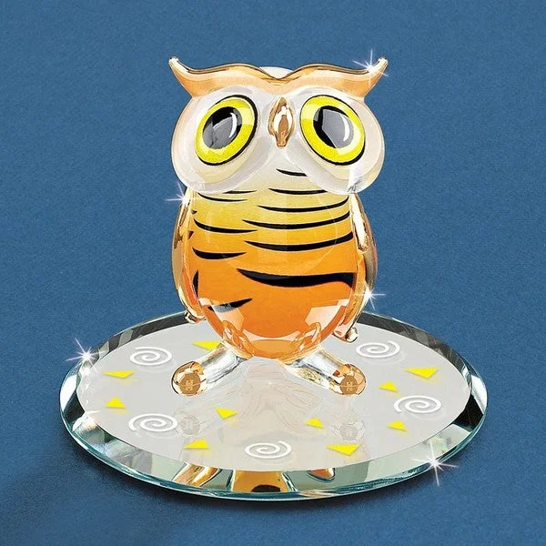 Orange with Black Stripes Hoot Owl Glass Figurine