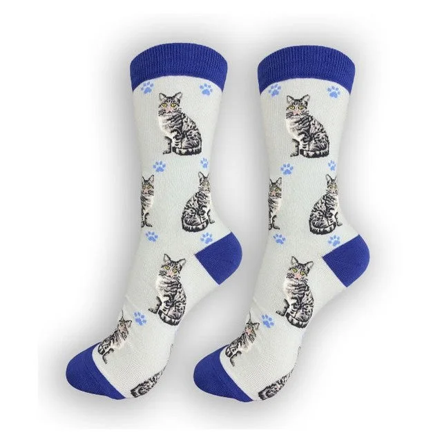 Silver Grey Tabby Cat Happy Tails Socks