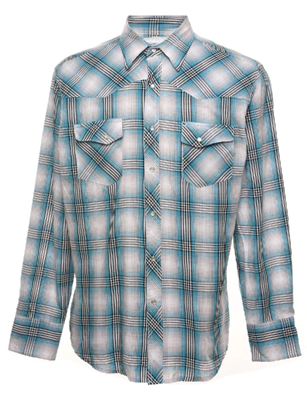 Cycling T-ShirtsWrangler Checked Light Blue & Grey Shirt - M