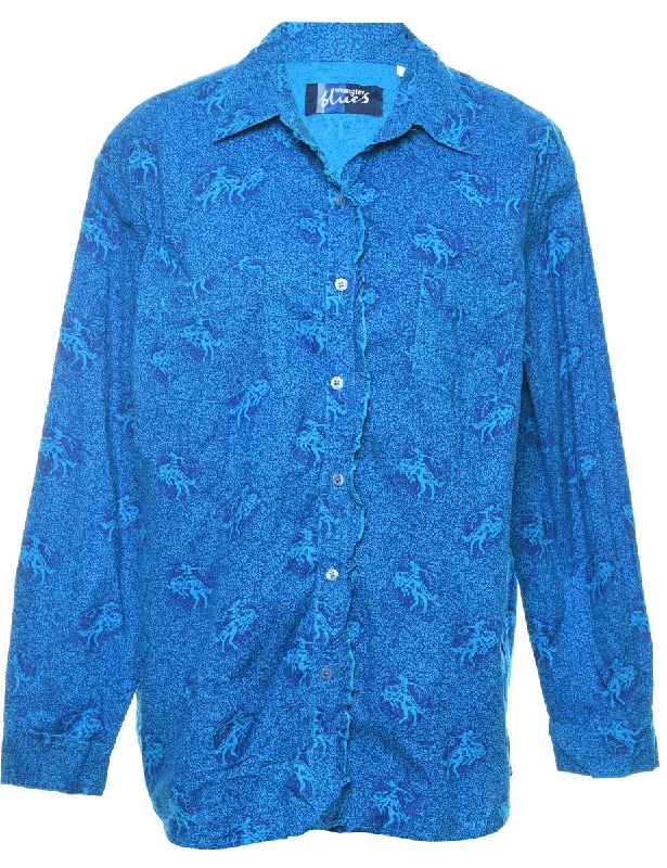 Longline T-ShirtsWrangler Long Sleeve Blue Patterned Shirt - XL