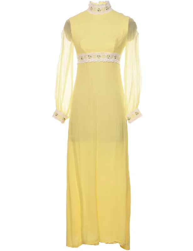 Metallic T-ShirtsYellow High Neck 1970s Maxi Dress - M