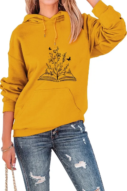 Pocketed HoodiesWOMEN PRINTING DRAWSTRING HOODED SWEATSHIRTS