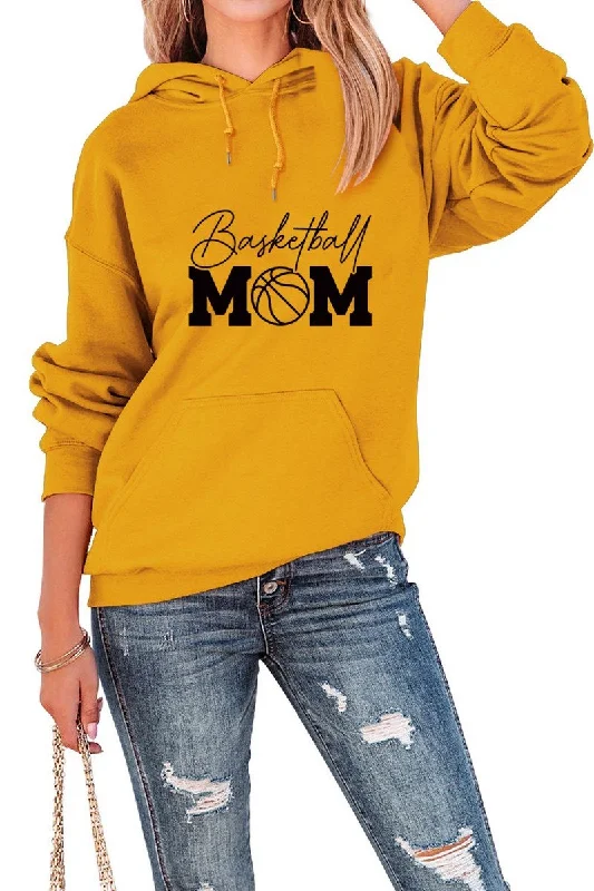 Patchwork SweatshirtsWOMEN BASKETBALL PRINT LOOSE HOODED SWEATSHIRT