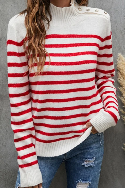 Running SweatshirtsWOMEN HIGH NECK RIBBED STRIPE PATTERN SWEATSHIRT