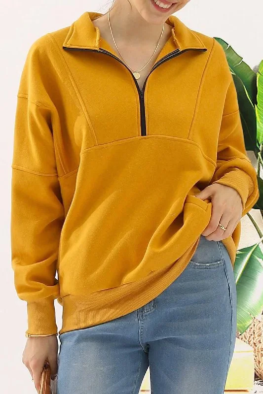 Ruffled SweatshirtsHALF ZIP UP SWEATSHIRT WITH KANGAROO POCKET