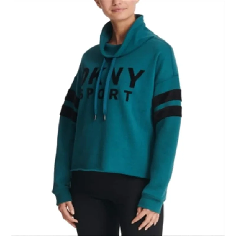 Embroidered SweatshirtsDkny Women's Sport Velour Logo Funnel Neck Sweatshirt Green Size Xl