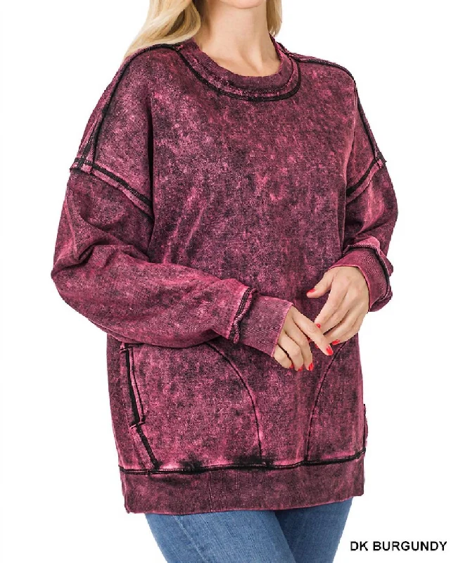 Cycling HoodiesFrench Terry Mineral Wash Sweatshirt In Dark Burgundy