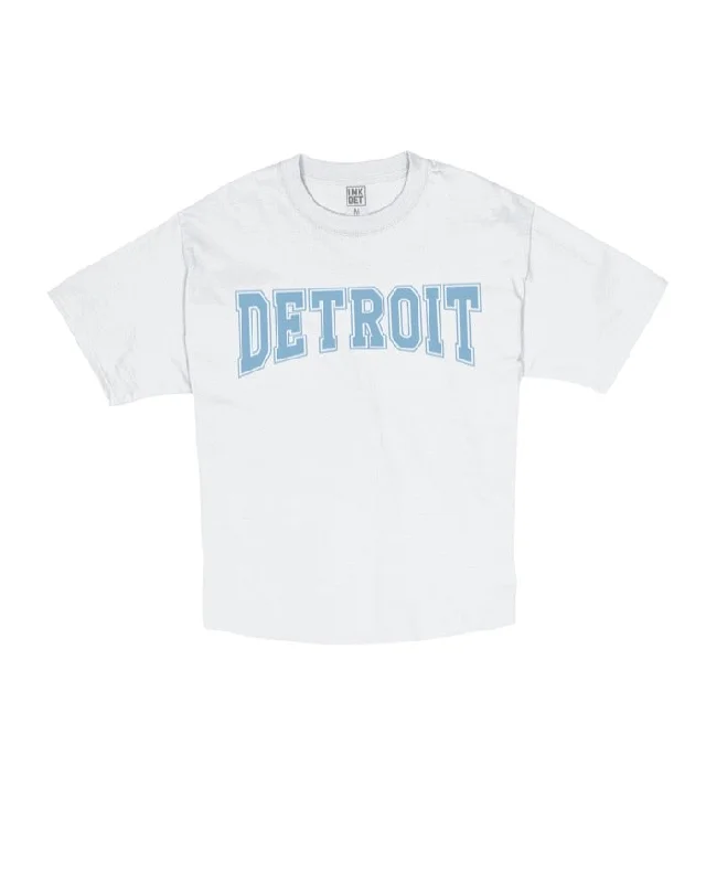 Designer T-ShirtsInk Detroit Misty Blue print Oversize Crop T-Shirt - White