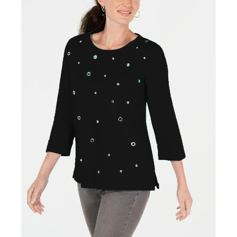 Linen Blend SweatshirtsKaren Scott Women's Embellished Sweatshirt Black Size Extra Large - X-Large