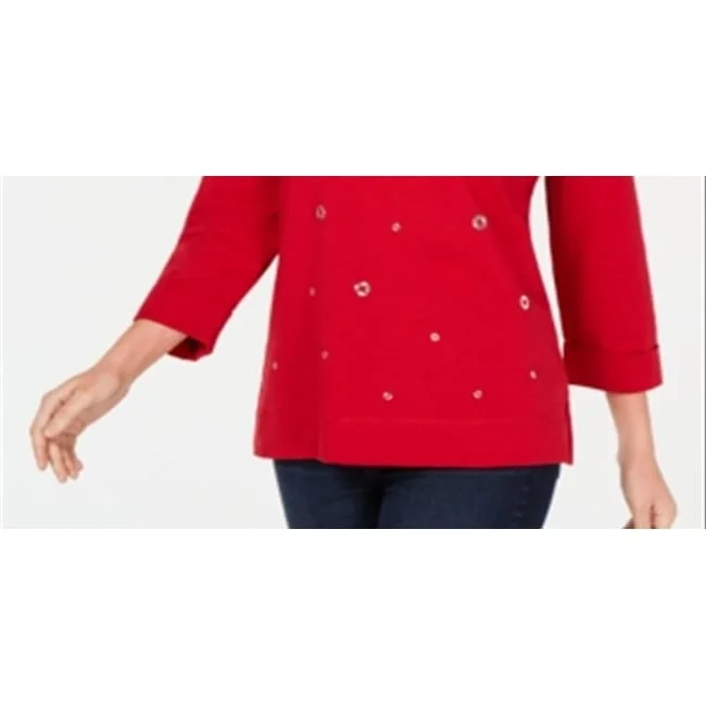 Longline HoodiesKaren Scott Women's Embellished Sweatshirt Red Size Large