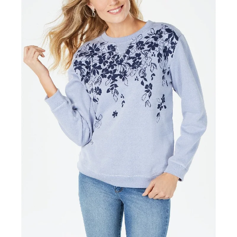 Lace-Up HoodiesKaren Scott Women's Floral-Print Sweatshirt Blue Heather Size 2 Extra Large - XX-Large