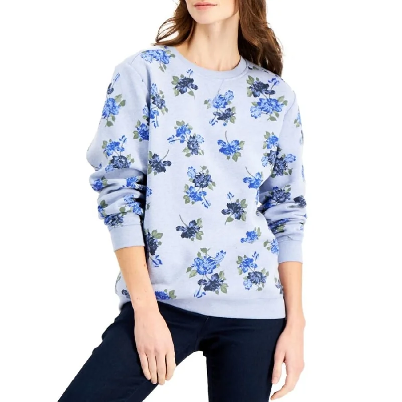 Zip-Up HoodiesKaren Scott Women's Floral-Print Sweatshirt Blue Size Large