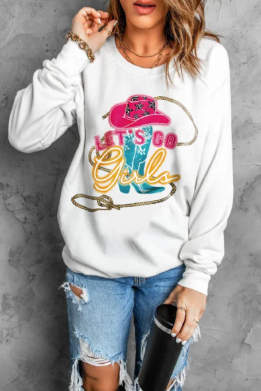 Stretch-Knit SweatshirtsLET'S GO GIRLS Graphic Round Neck Sweatshirt