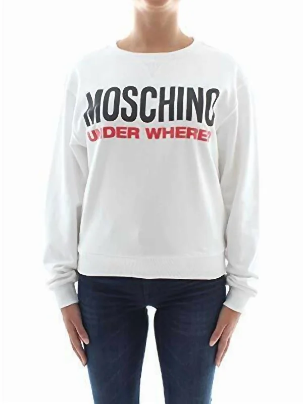 Festival SweatshirtsLogo Fleece Cotton Sweatshirt Top In White