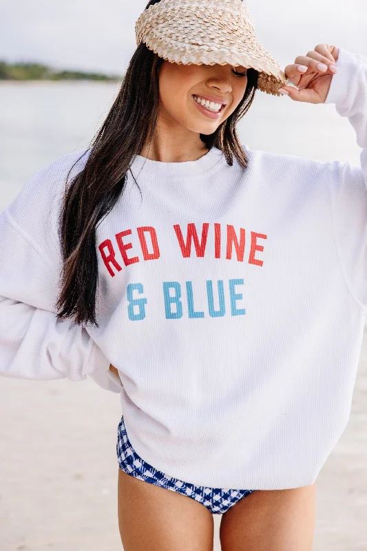 Travel SweatshirtsRed Wine and Blue White Corded Graphic Sweatshirt