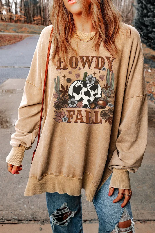 Workout SweatshirtsRound Neck Dropped Shoulder HOWDY FALL Graphic Sweatshirt