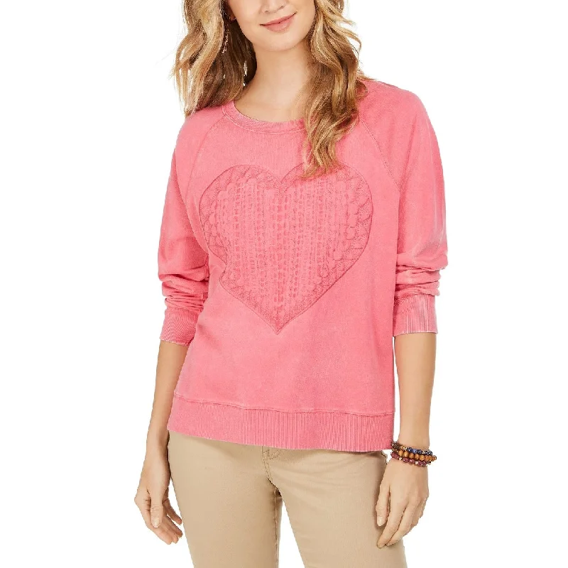 Organic Cotton SweatshirtsStyle & Co Women's Heart-Trim Cotton Sweatshirt Pink Size Medium