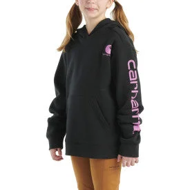 Mesh-Lined HoodiesYouth Girls Long-Sleeve Graphic Sweatshirt - Caviar Black