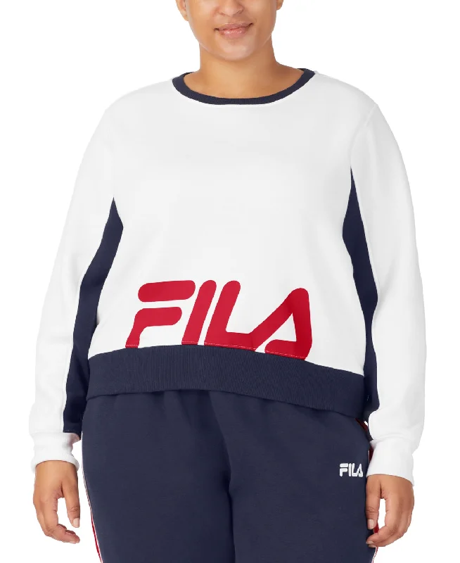 Ribbed Cuff HoodiesFila Women's Calm Graphic Colorblocked Sweatshirt White Size 1X