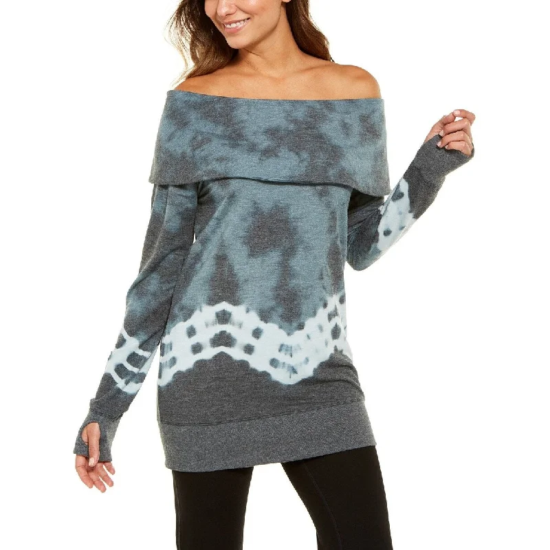 Sherpa-Lined HoodiesIdeology Women's Tie-Dyed Off-The-Shoulder Sweatshirt Green Size Extra Large - X-Large