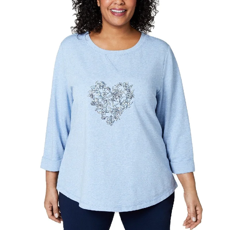 Organic Cotton SweatshirtsKaren Scott Women's Embroidered Heart Sweatshirt Blue Heather Size Medium