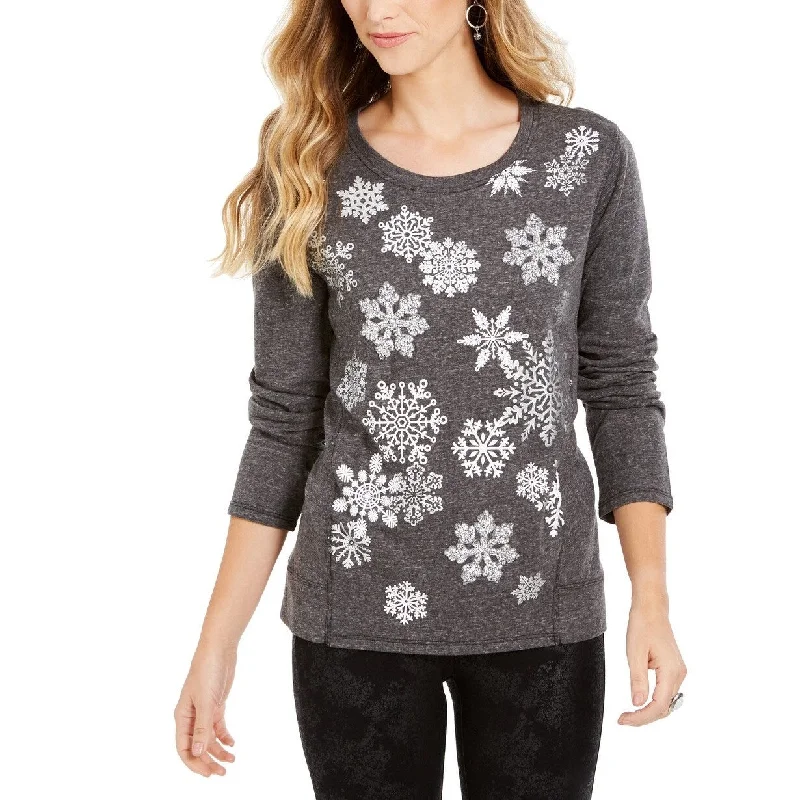 Sequined HoodiesStyle & Co Women's Snowflake Embellished Sweatshirt Black Size Small