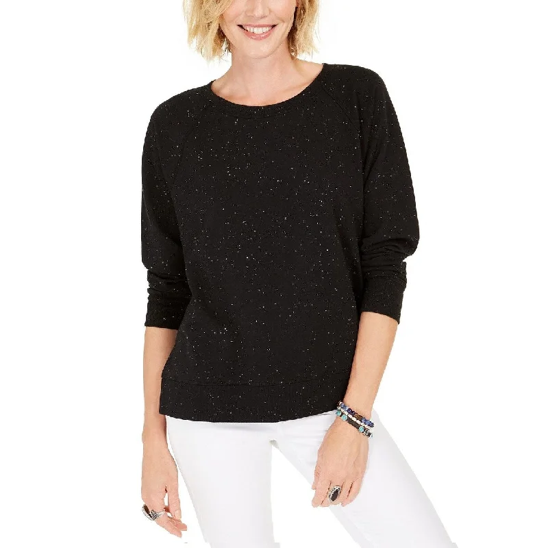 Button-Up SweatshirtsStyle & Co Women's Speckled Sweatshirt Black Size Medium