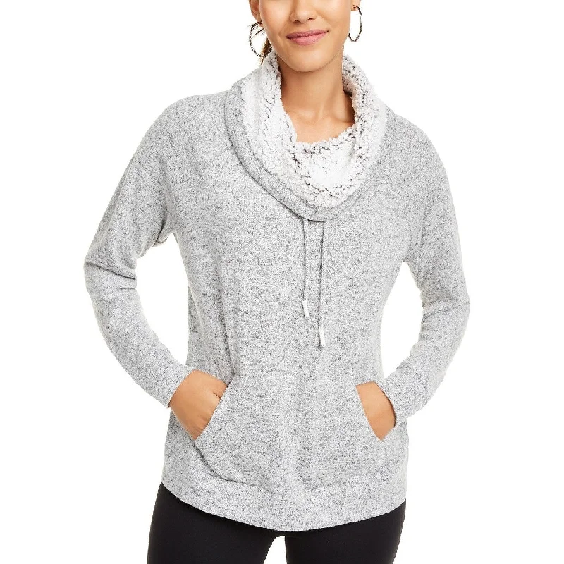 Hooded SweatshirtsUltra Flirt Juniors' Sherpa Lined Funnel Neck Sweatshirt Gray Size Small