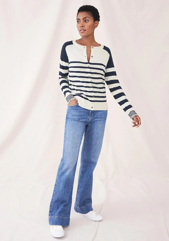 White Stuff Lulu Striped Fine Knit Cardigan, Navy & White