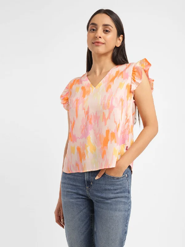 VNeckTopRubyWomen's Abstract Peach V Neck Top