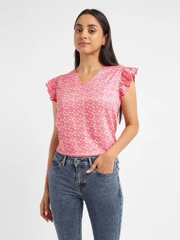 VNeckTopDiamondWomen's Geometric Pink V Neck Top