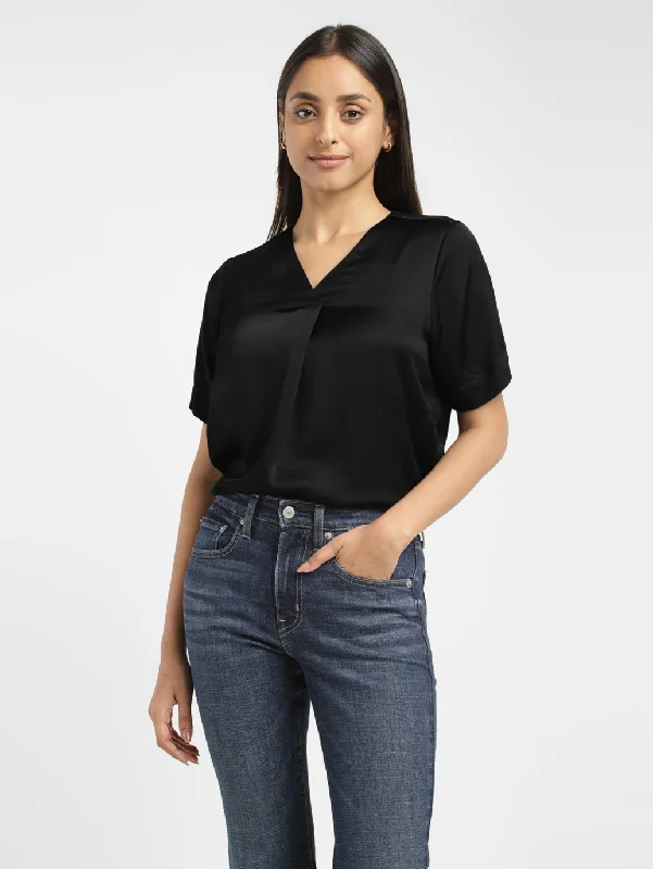 VNeckTopSilverWomen's Solid Black V Neck Top