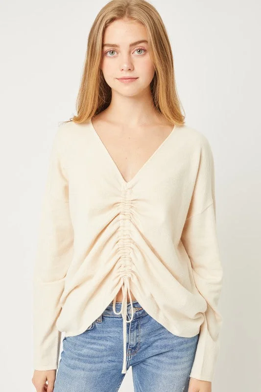 VNeckTopHydraJana, Drawstring ruched v neck top