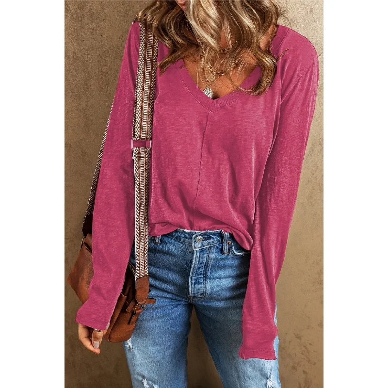 VNeckTopSpartanKinsely V Neck Center Seam Long Sleeve Tee