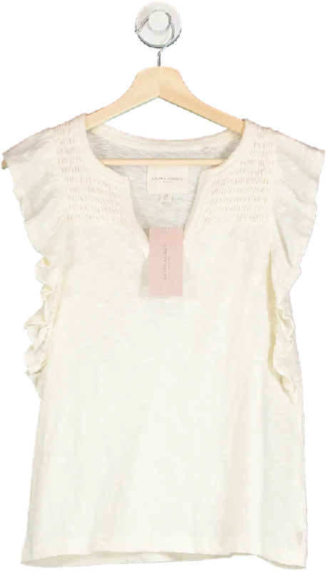 VNeckTopRiseLaura Ashley Cream Ruffle Sleeve V Neck Top UK 8