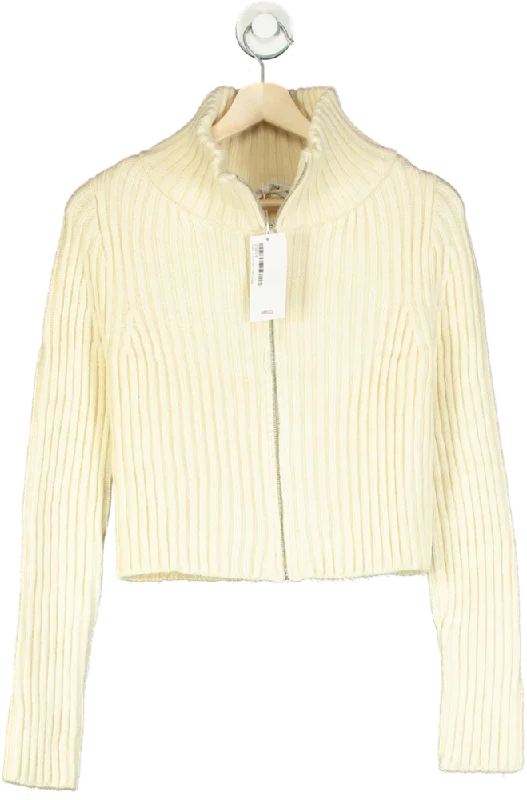 MANGO Cream Zipper Cropped Cardigan UK S