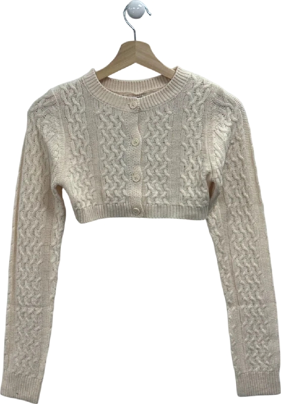 PrettyLittleThing Cream Cable Knit Cropped Cardigan UK S