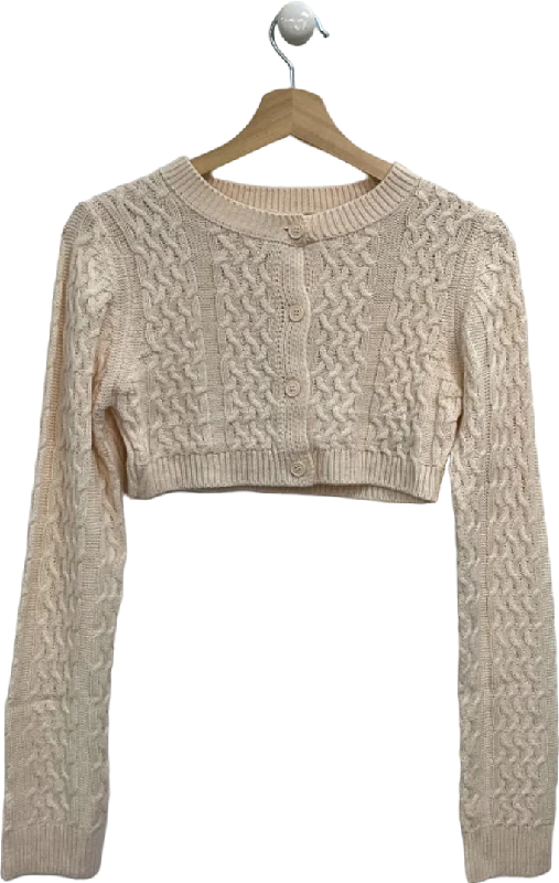 PrettyLittleThing Cream Petite Cable Knit Extreme Cropped Cardigan UK M