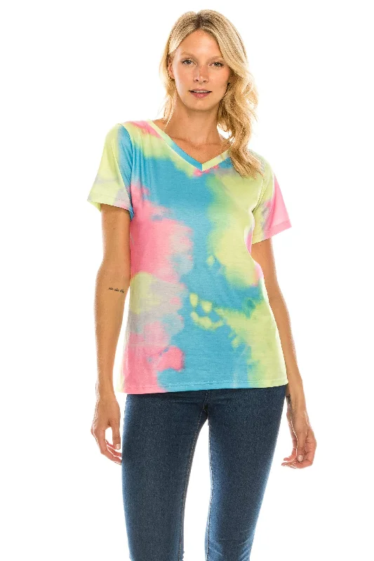 VNeckTopZenHaute Edition Women's V Neck Tie Dye Prints Tee